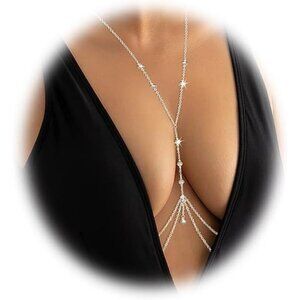 ✨ Zangoiry Body Chain Women Silver Sexy Crystal Multilayer Tassel Chest Chain